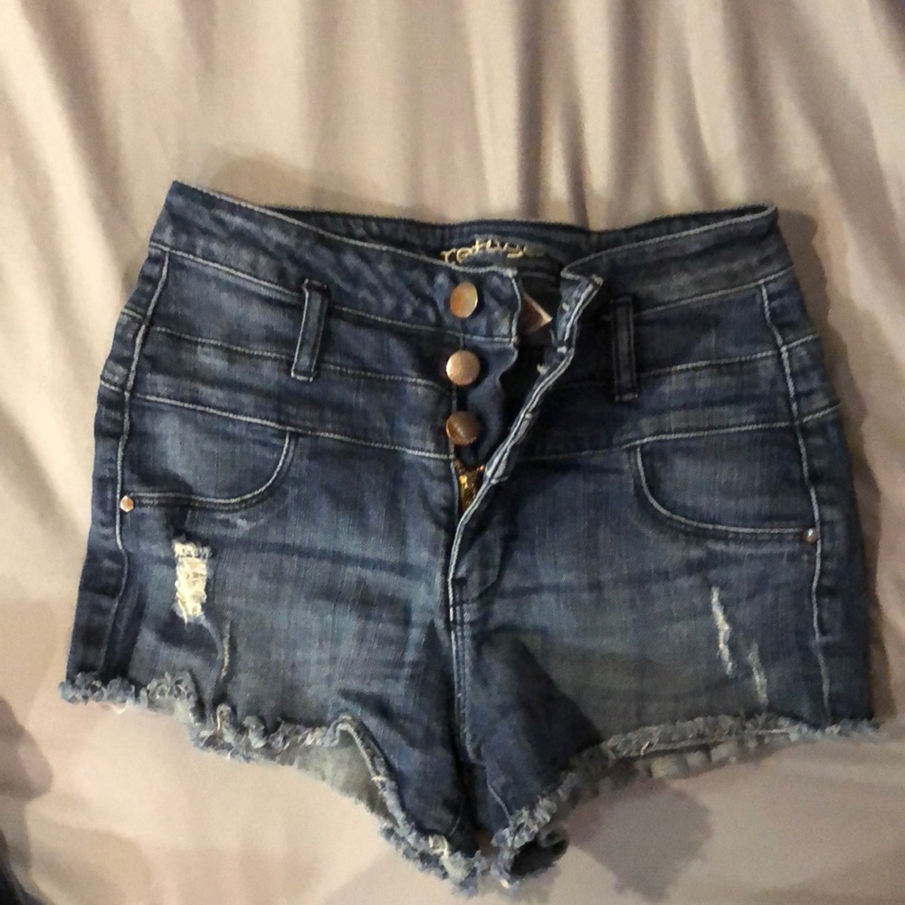 High waisted jean shorts.